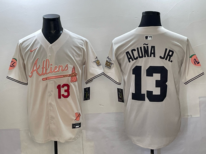 Men Atlanta Braves 13 Acuna Jr white Nike 2025 MLB Jersey 006